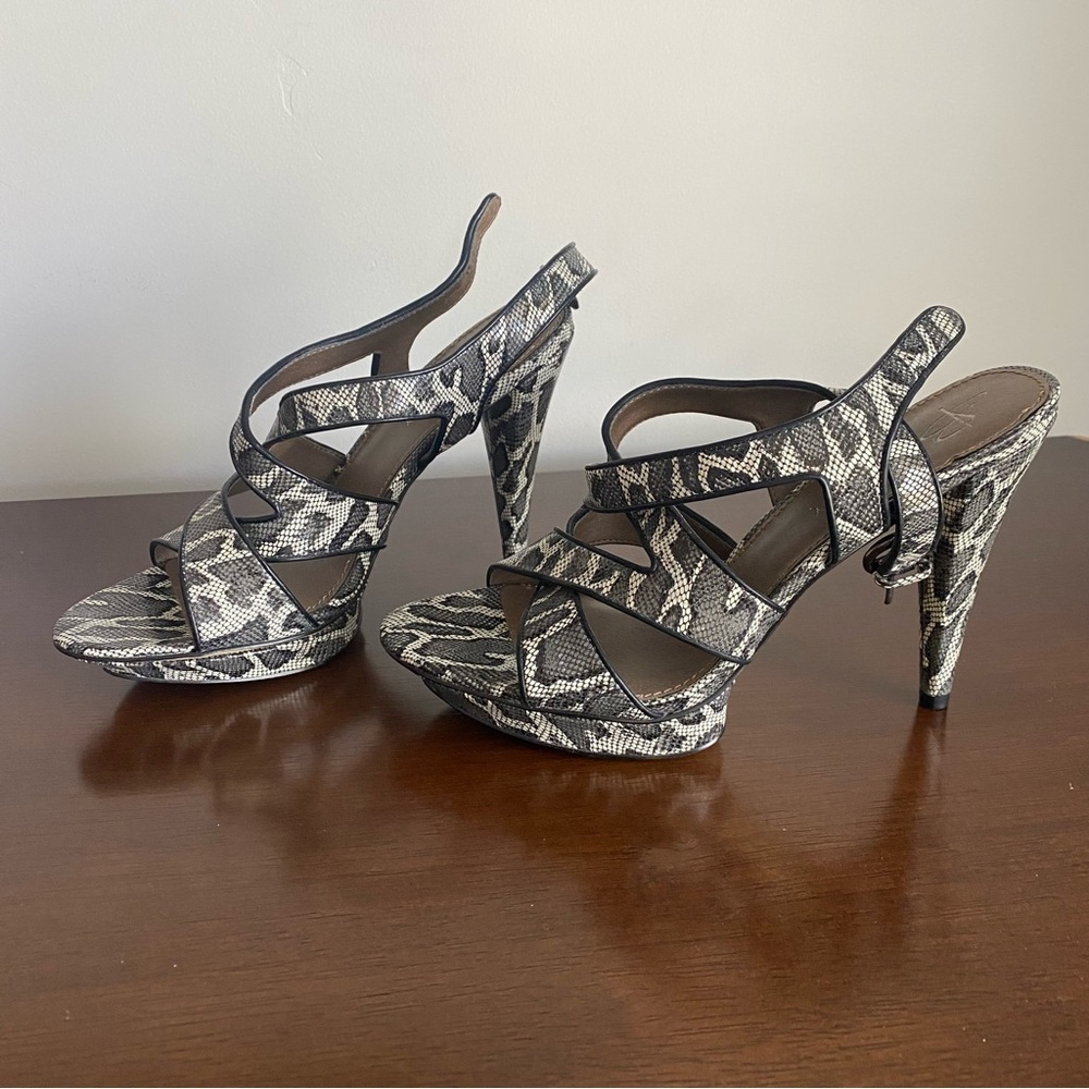 B Makowsky Adele Snakeskin Print Leather Platform Sandals